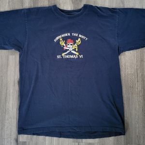 Vintage Economic Pirate St Thomas VI "Surrender the Booty" Embroidered Shirt 2XL